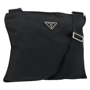 Authentic PRADA Shoulder Bag Nylon Silver Black
